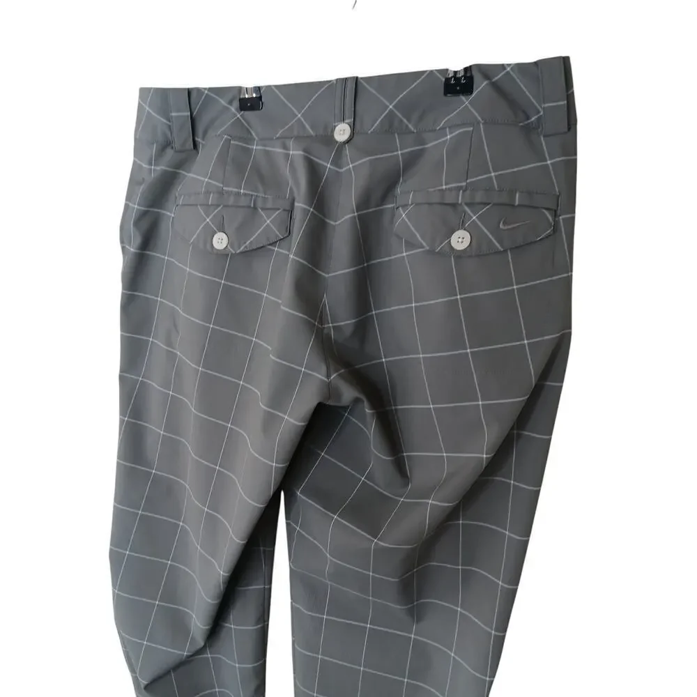 Nike Golf Pants Size 8 Gray Windowpane Plaid Dri-Fit Cropped Capris Activewear